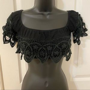 Black Crop Top With Lace Detail